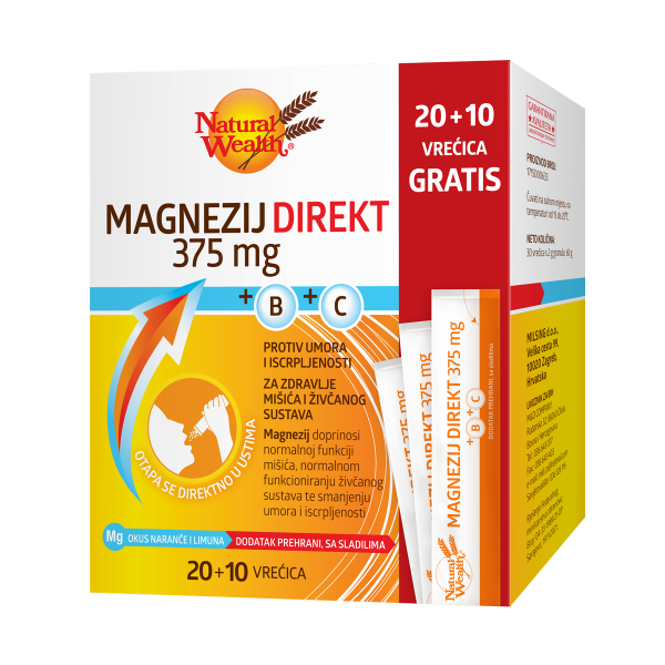 Magnezij Direkt 375 mg +B+C vrećice Natural Wealth
